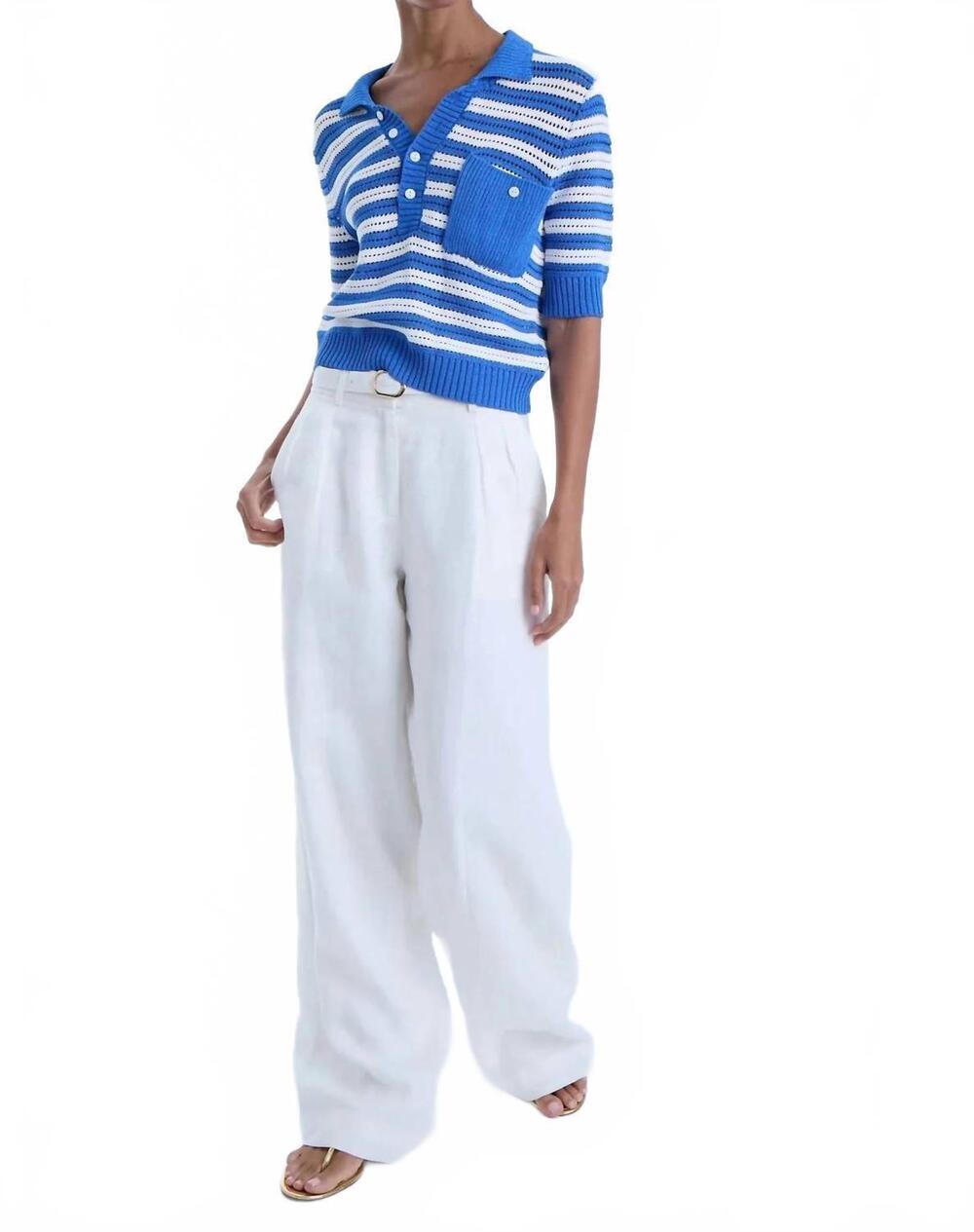 NEW KARINA GRIMALDI jasmine knit striped shirt in cobalt blue